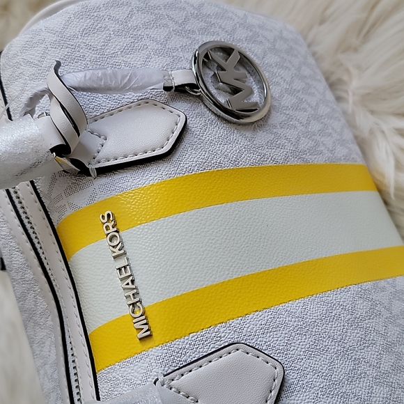 MICHAEL KORS Bedford Small Logo Stripe Satchel - Picture 6 of 11